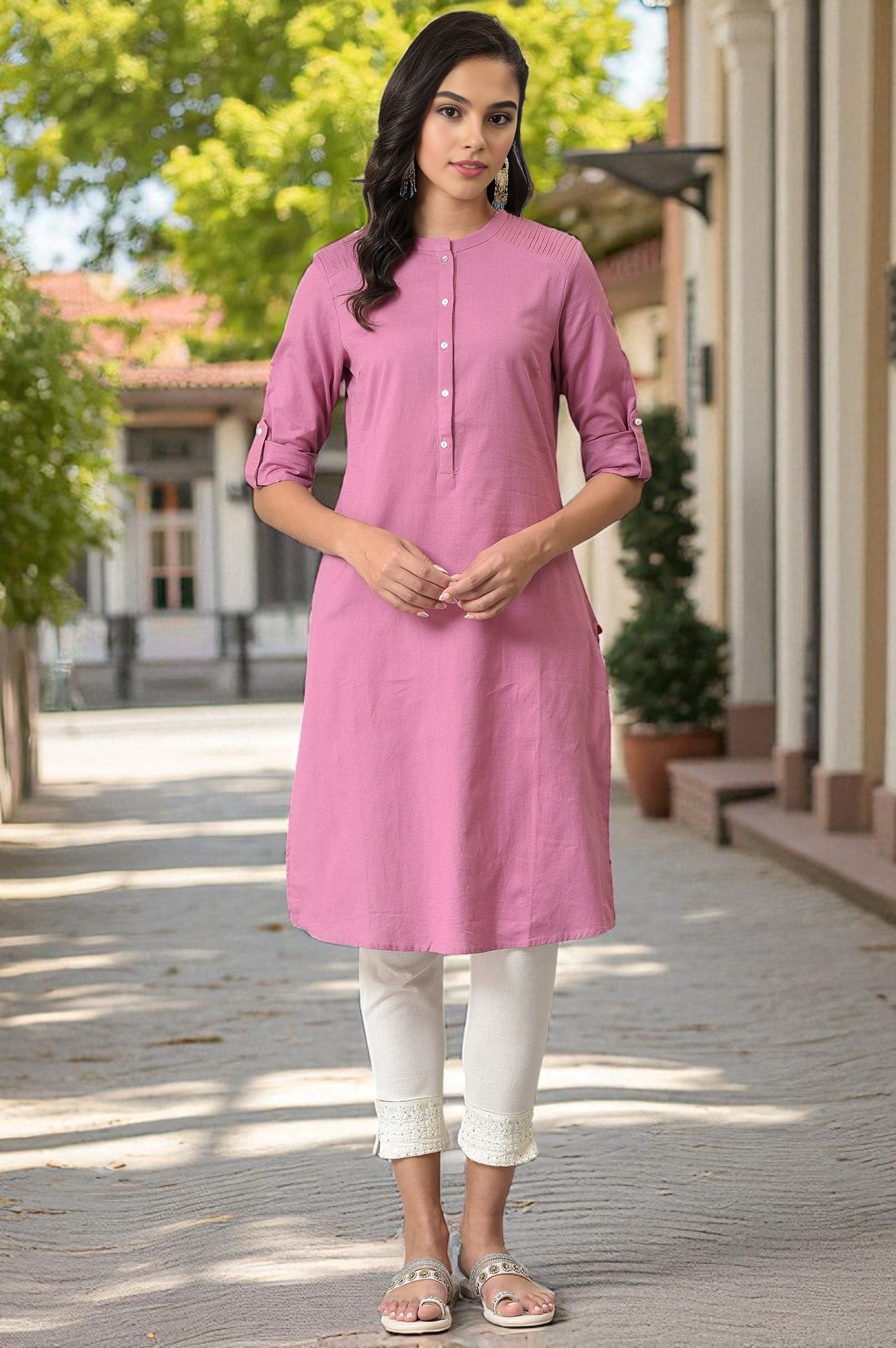 W for Woman Pink Half Placket Shirt kurta