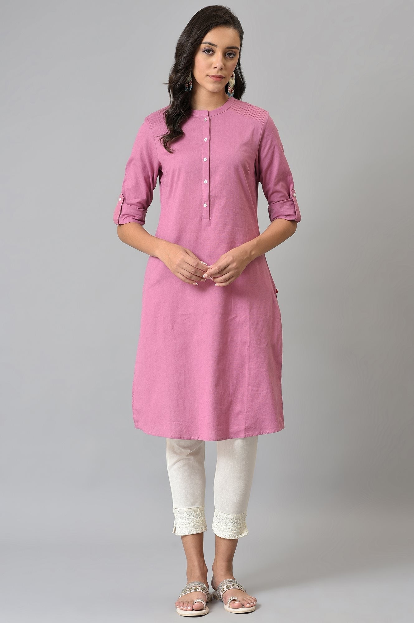 W for Woman Pink Half Placket Shirt kurta