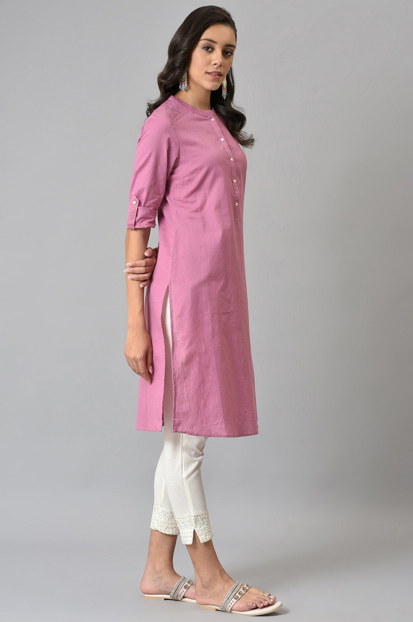 W for Woman Pink Half Placket Shirt kurta