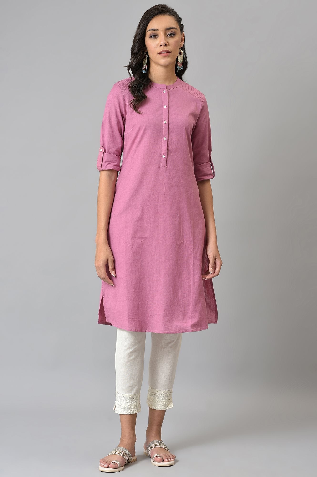 W for Woman Pink Half Placket Shirt kurta
