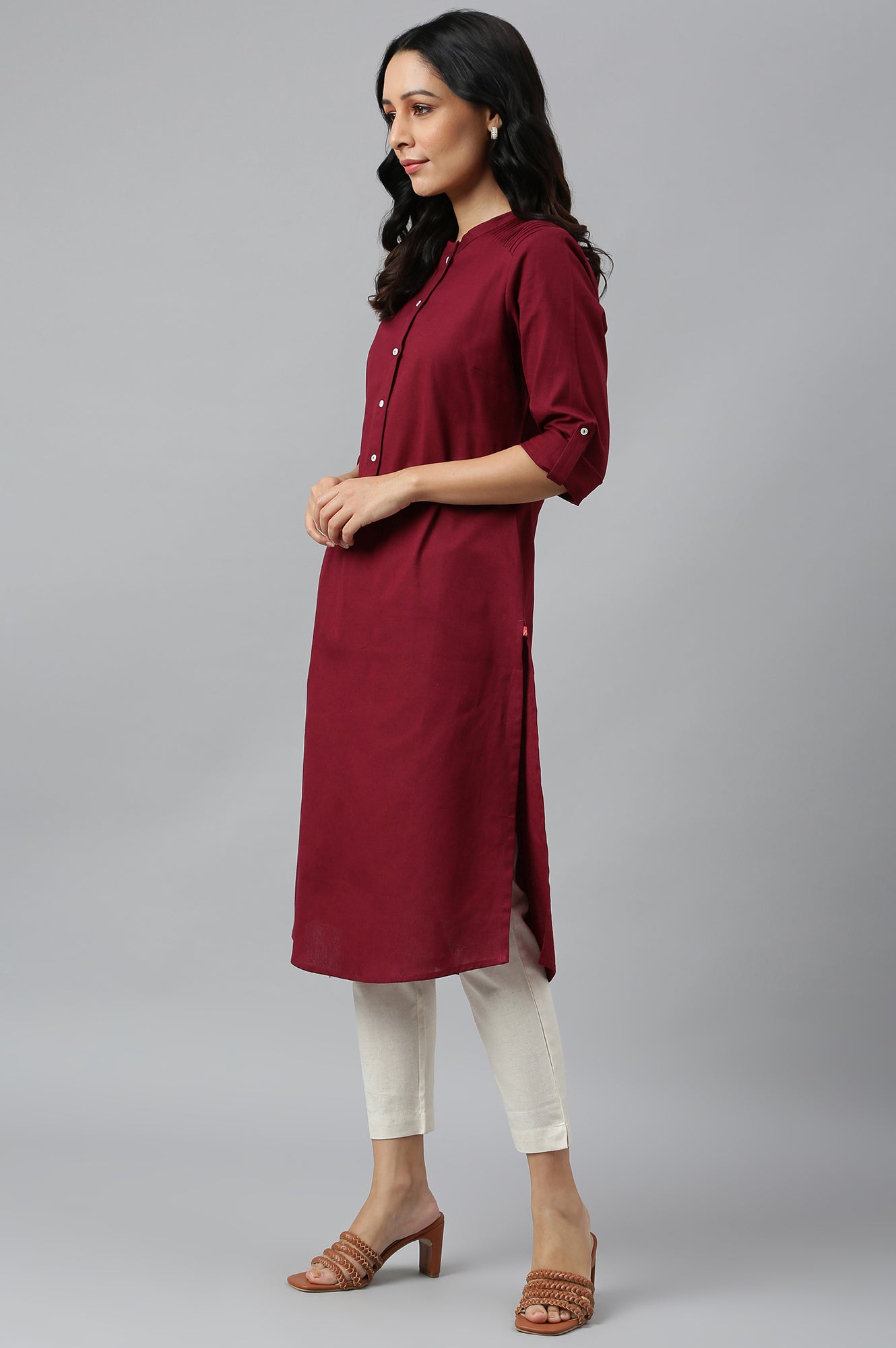 W for Woman Red Half Placket Shirt kurta