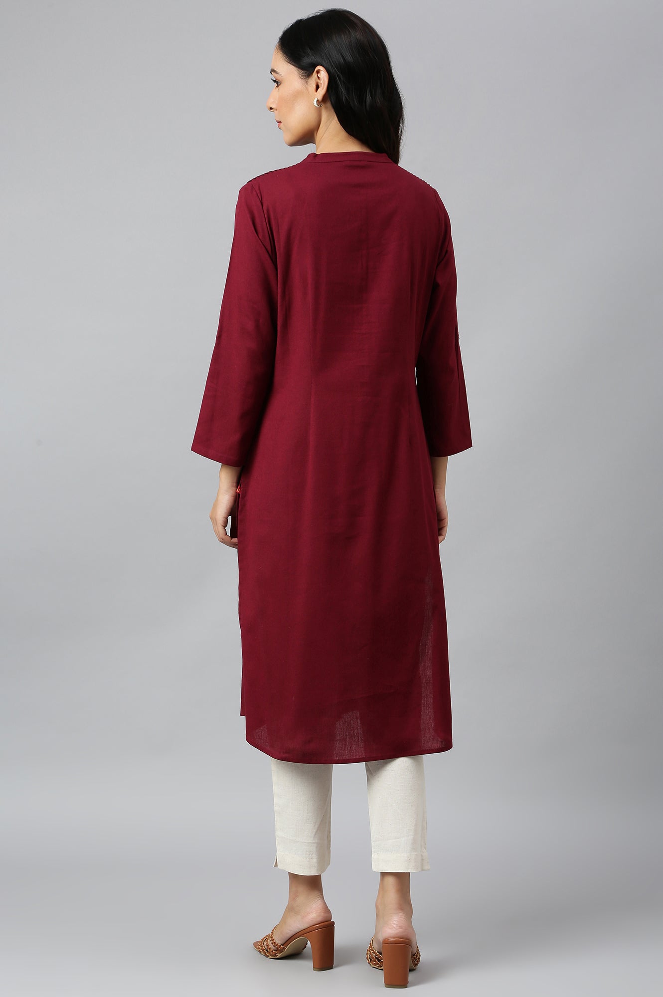 W for Woman Red Half Placket Shirt kurta