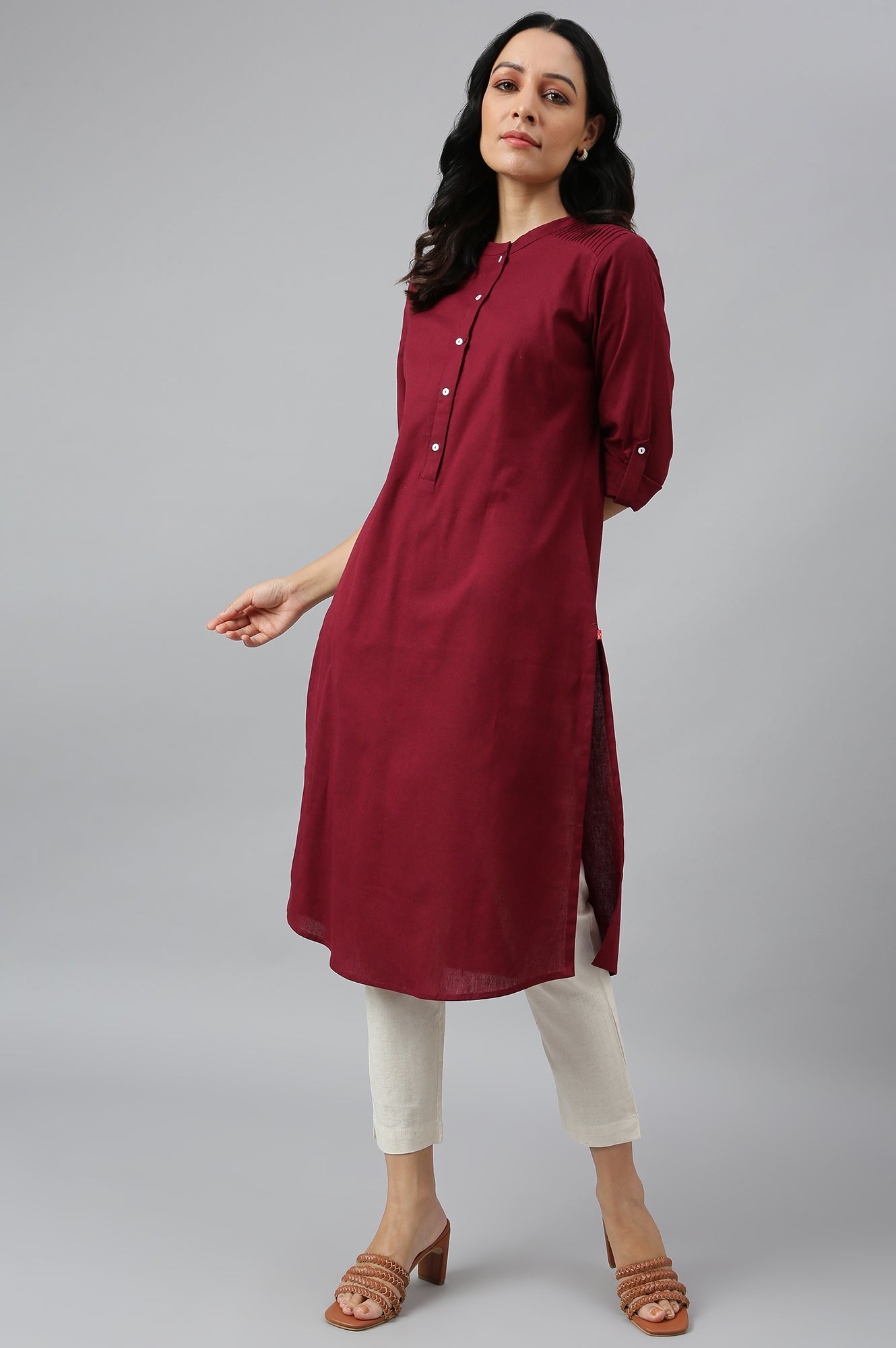 W for Woman Red Half Placket Shirt kurta