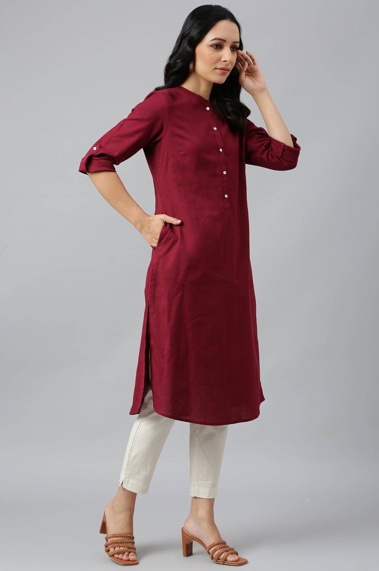 W for Woman Red Half Placket Shirt kurta