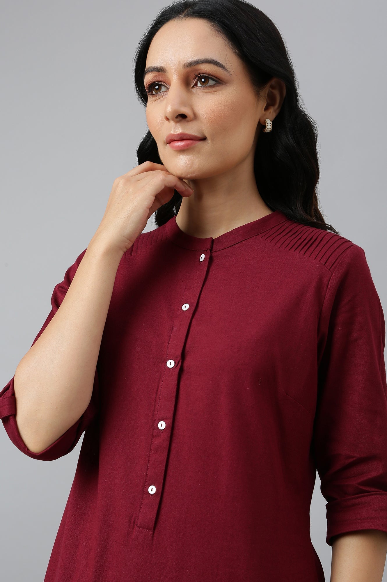 W for Woman Red Half Placket Shirt kurta