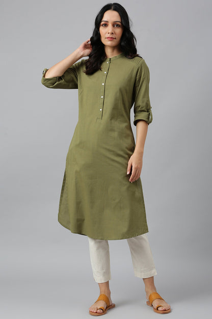 W for Woman Green Half Placket Shirt kurta