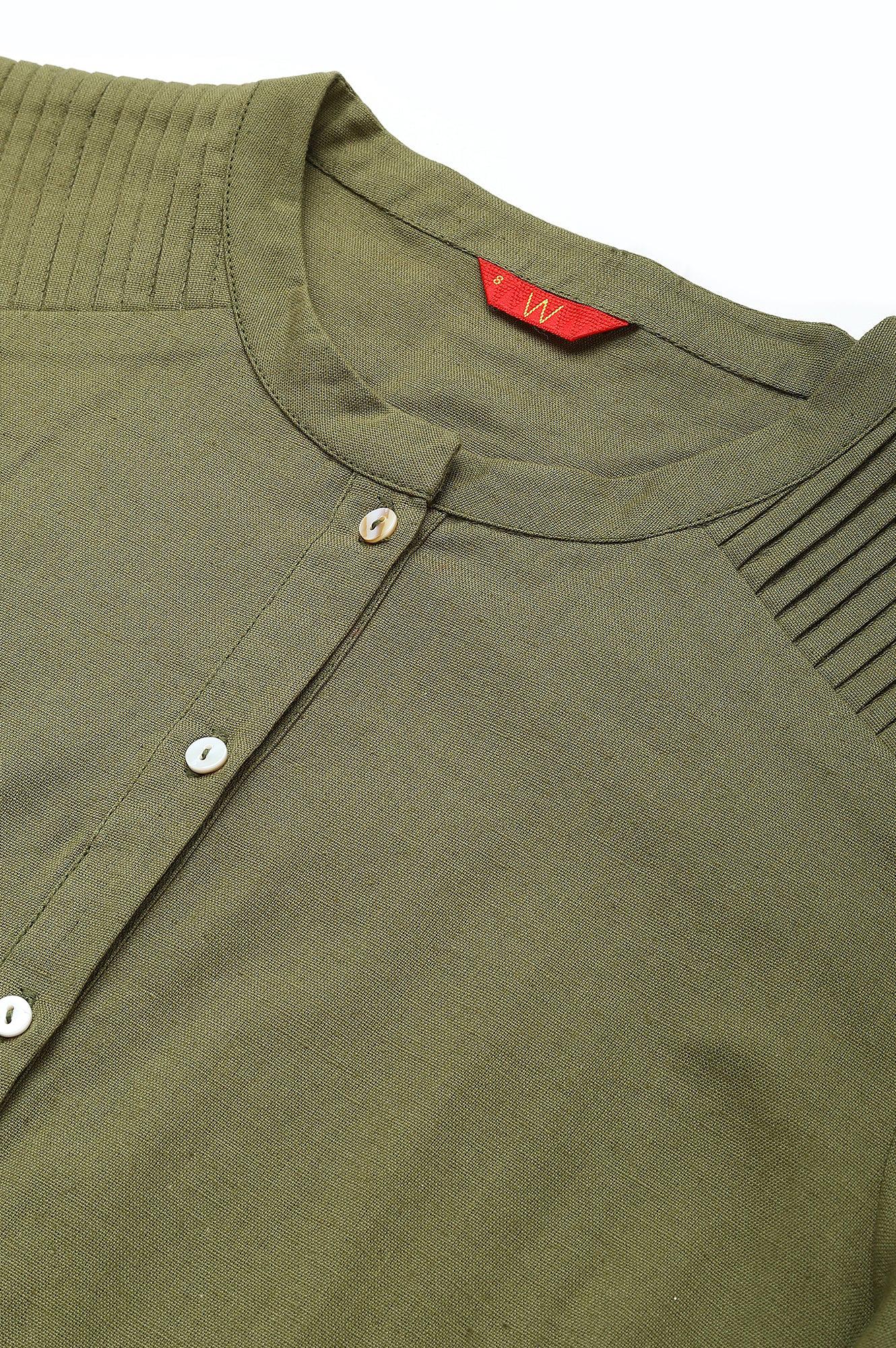 W for Woman Green Half Placket Shirt kurta
