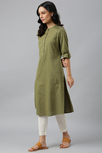 W for Woman Green Half Placket Shirt kurta