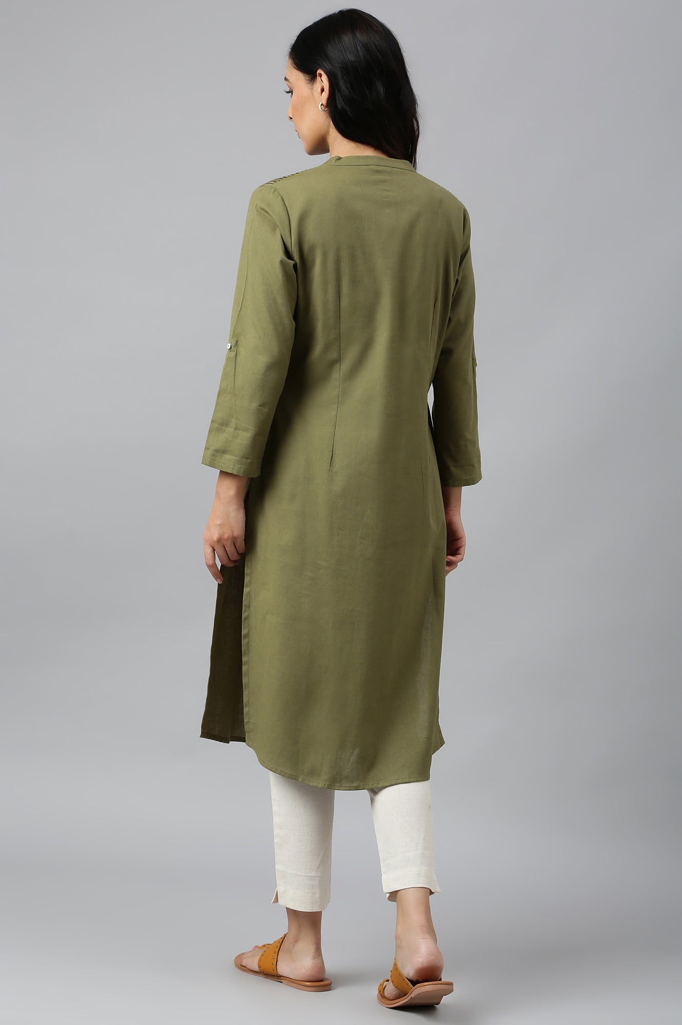 W for Woman Green Half Placket Shirt kurta