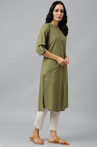 W for Woman Green Half Placket Shirt kurta