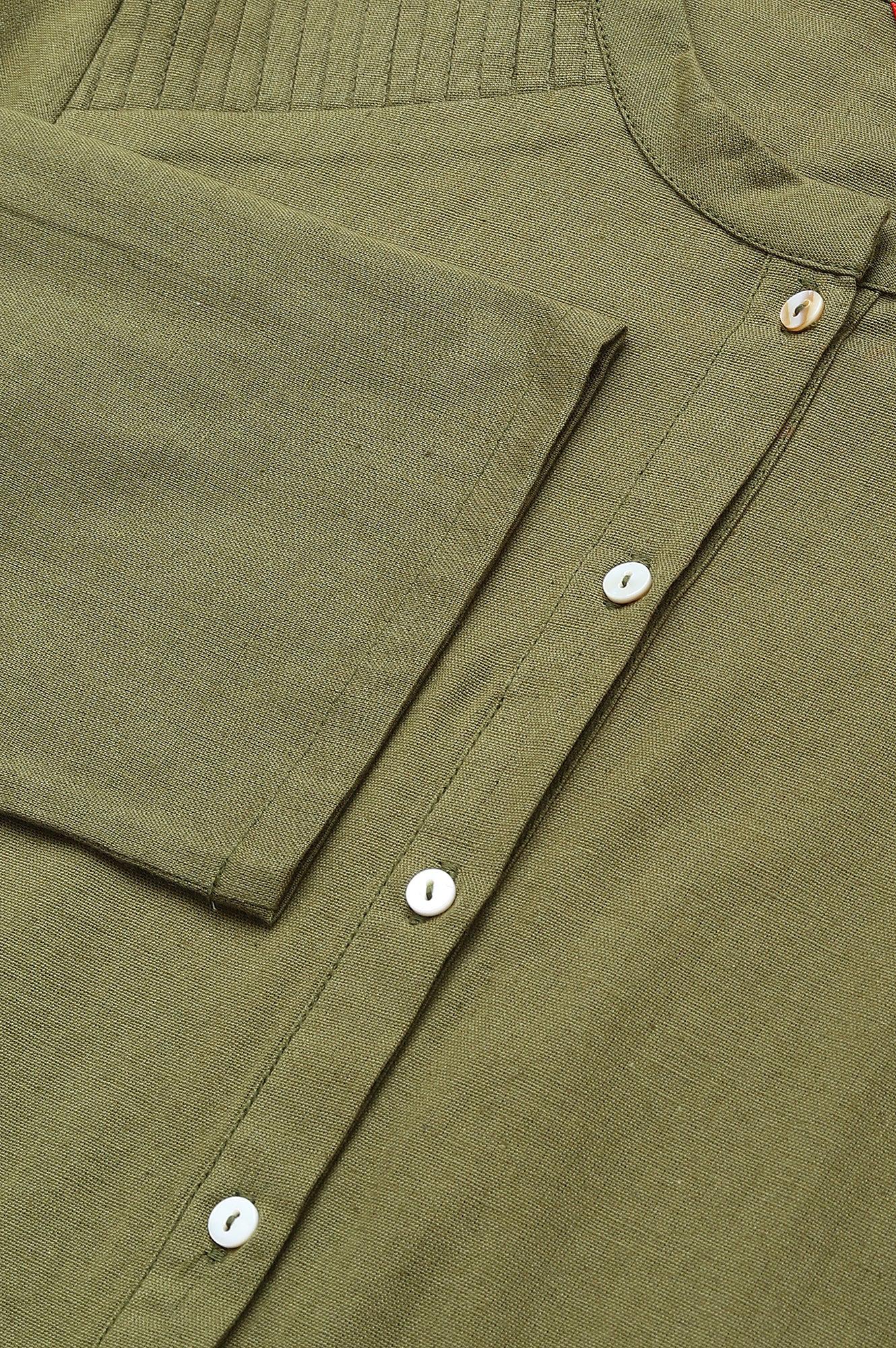 W for Woman Green Half Placket Shirt kurta