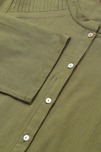 W for Woman Green Half Placket Shirt kurta