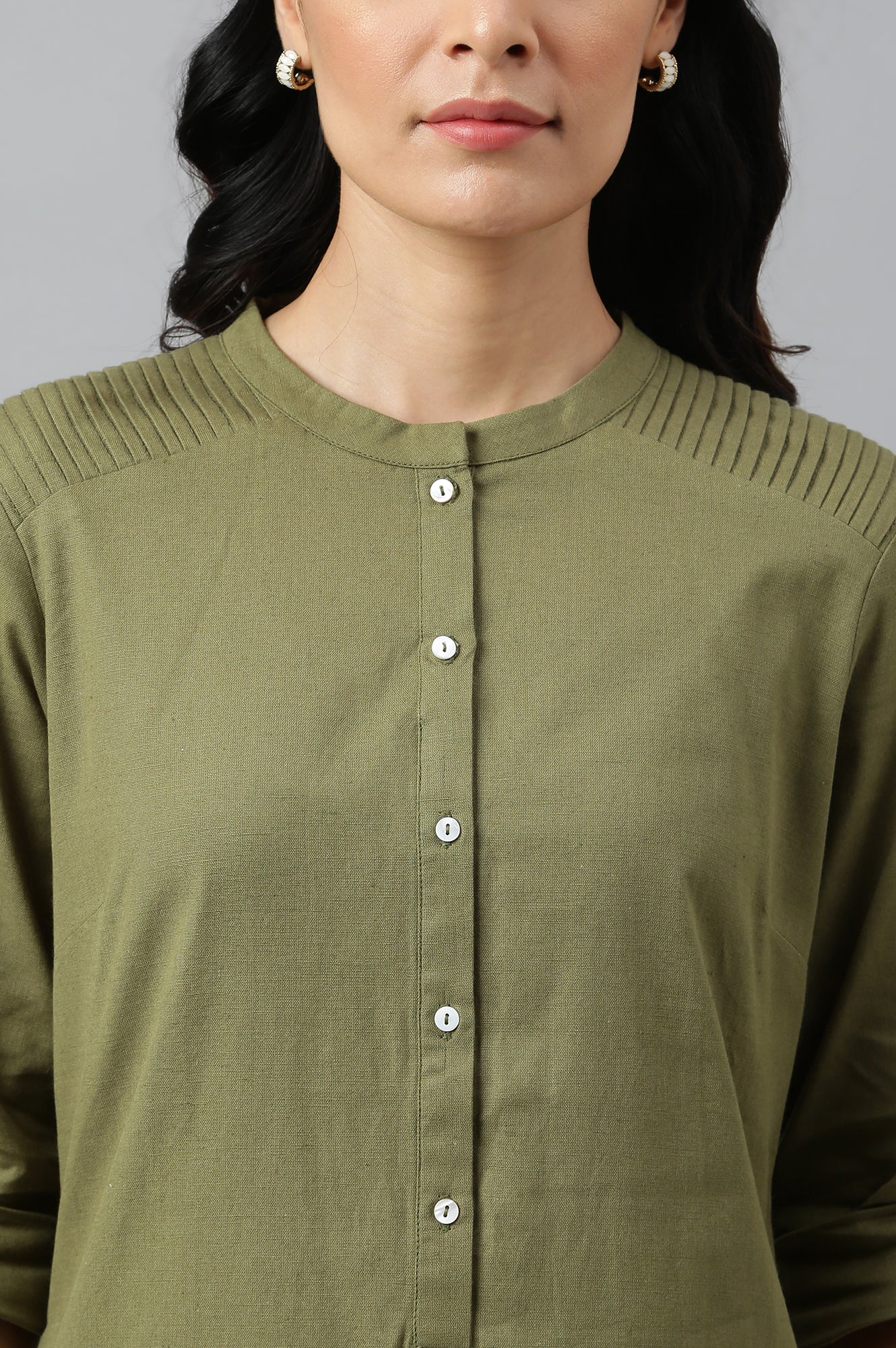 W for Woman Green Half Placket Shirt kurta