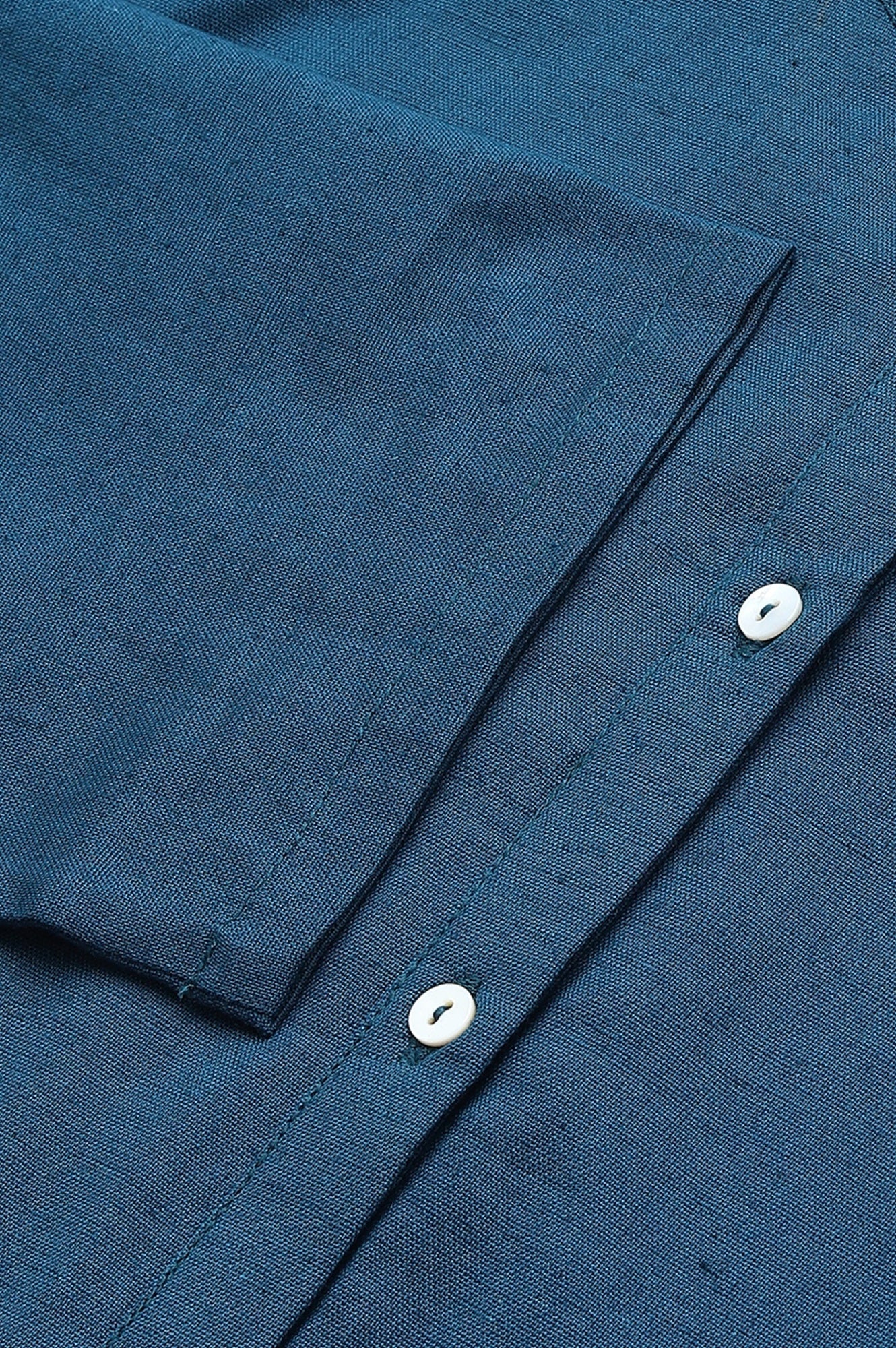 W for Woman Blue Solid Cotton Shirt Kurta in Mandarin Collar