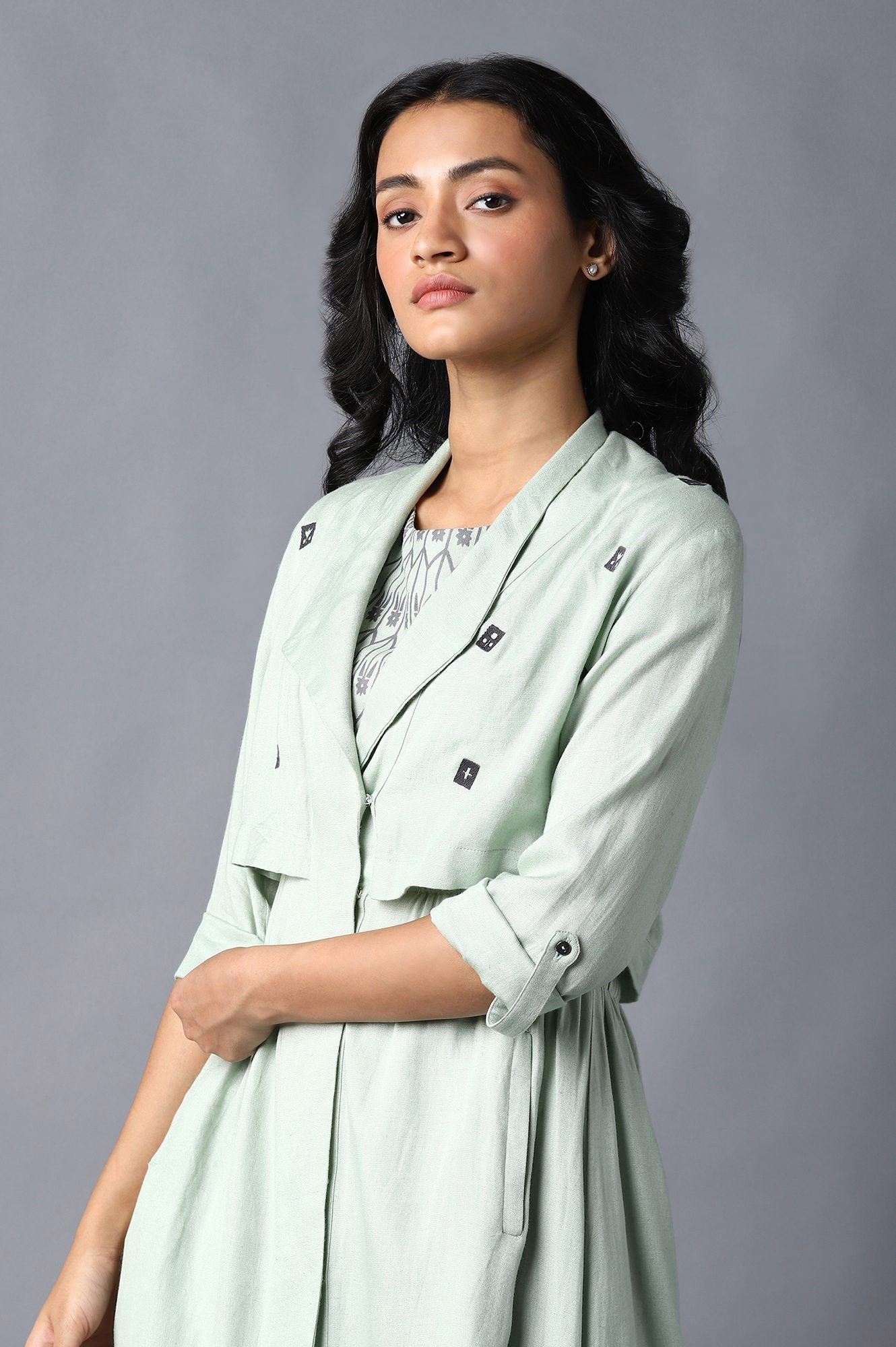 W for Woman Pistachio Green Embroidered Jacket