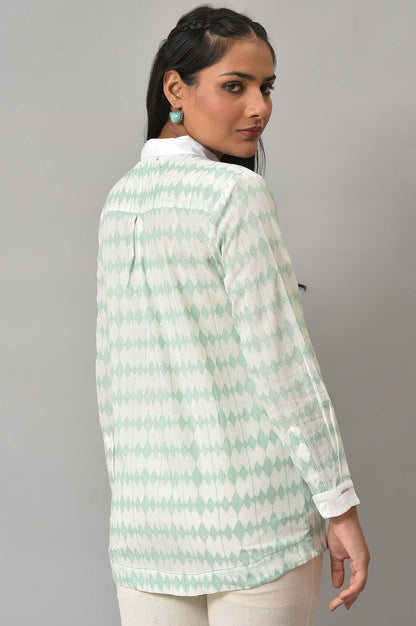 W for Woman White And Green Dobby Textured Shirt