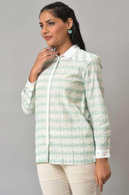 W for Woman White And Green Dobby Textured Shirt
