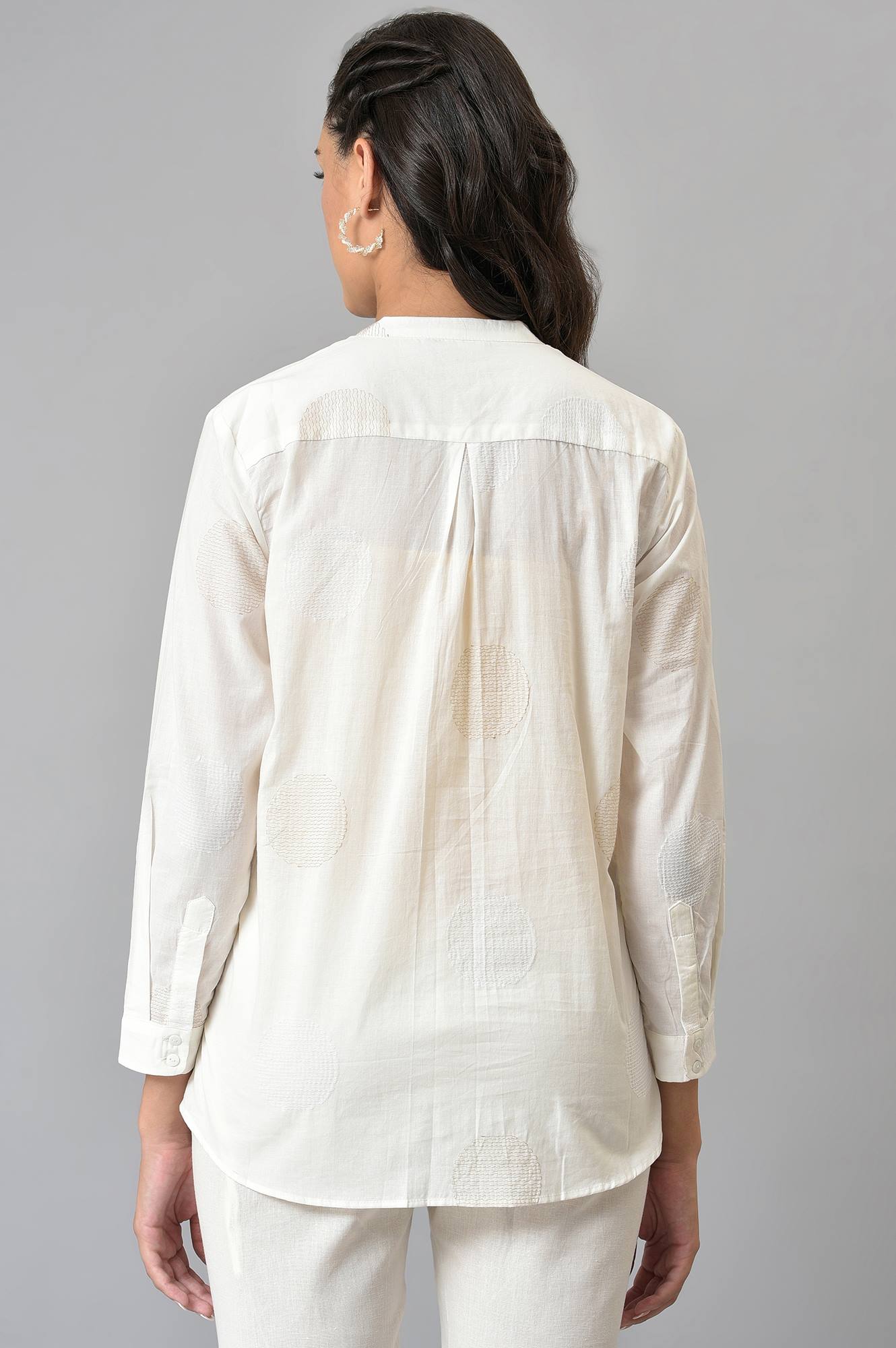 W for Woman White Thread Embroidered Pure Cotton Shirt