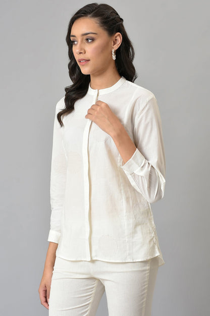 W for Woman White Thread Embroidered Pure Cotton Shirt