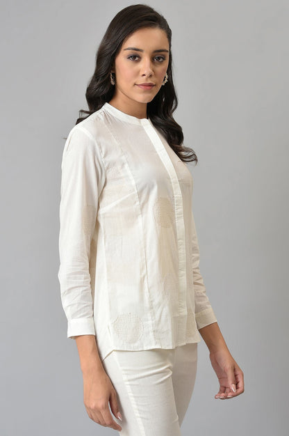 W for Woman White Thread Embroidered Pure Cotton Shirt