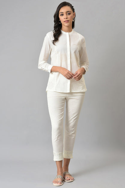 W for Woman White Thread Embroidered Pure Cotton Shirt