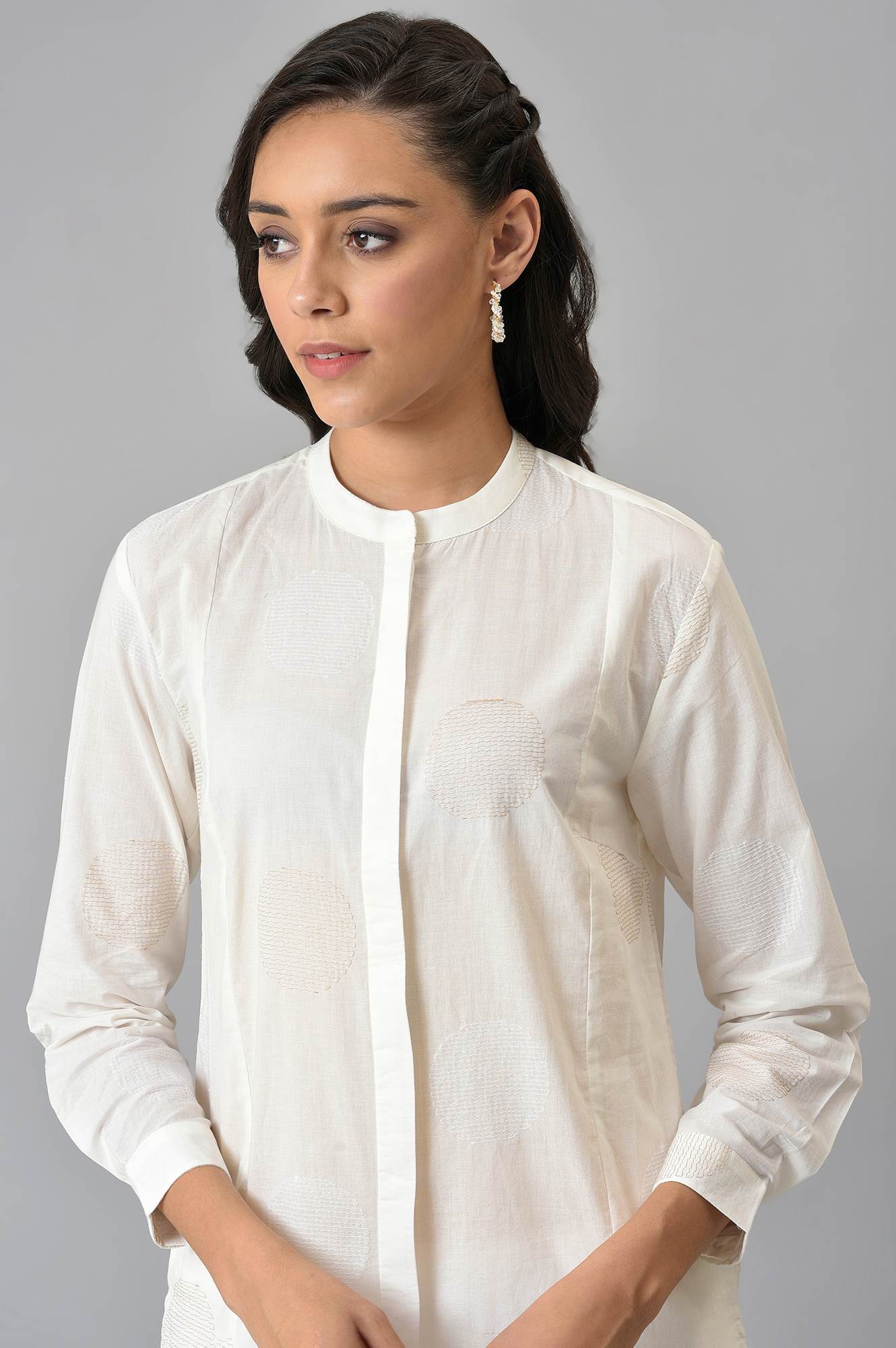 W for Woman White Thread Embroidered Pure Cotton Shirt