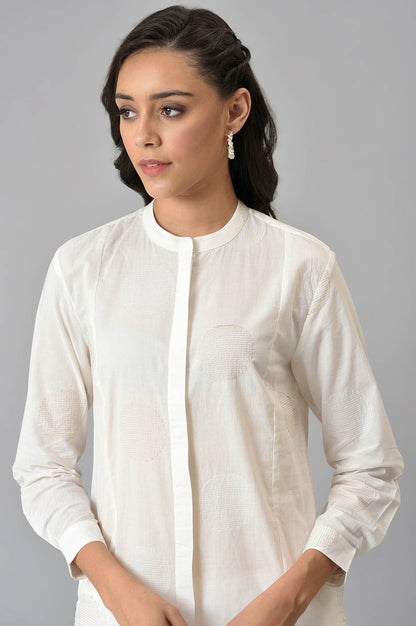 W for Woman White Thread Embroidered Pure Cotton Shirt