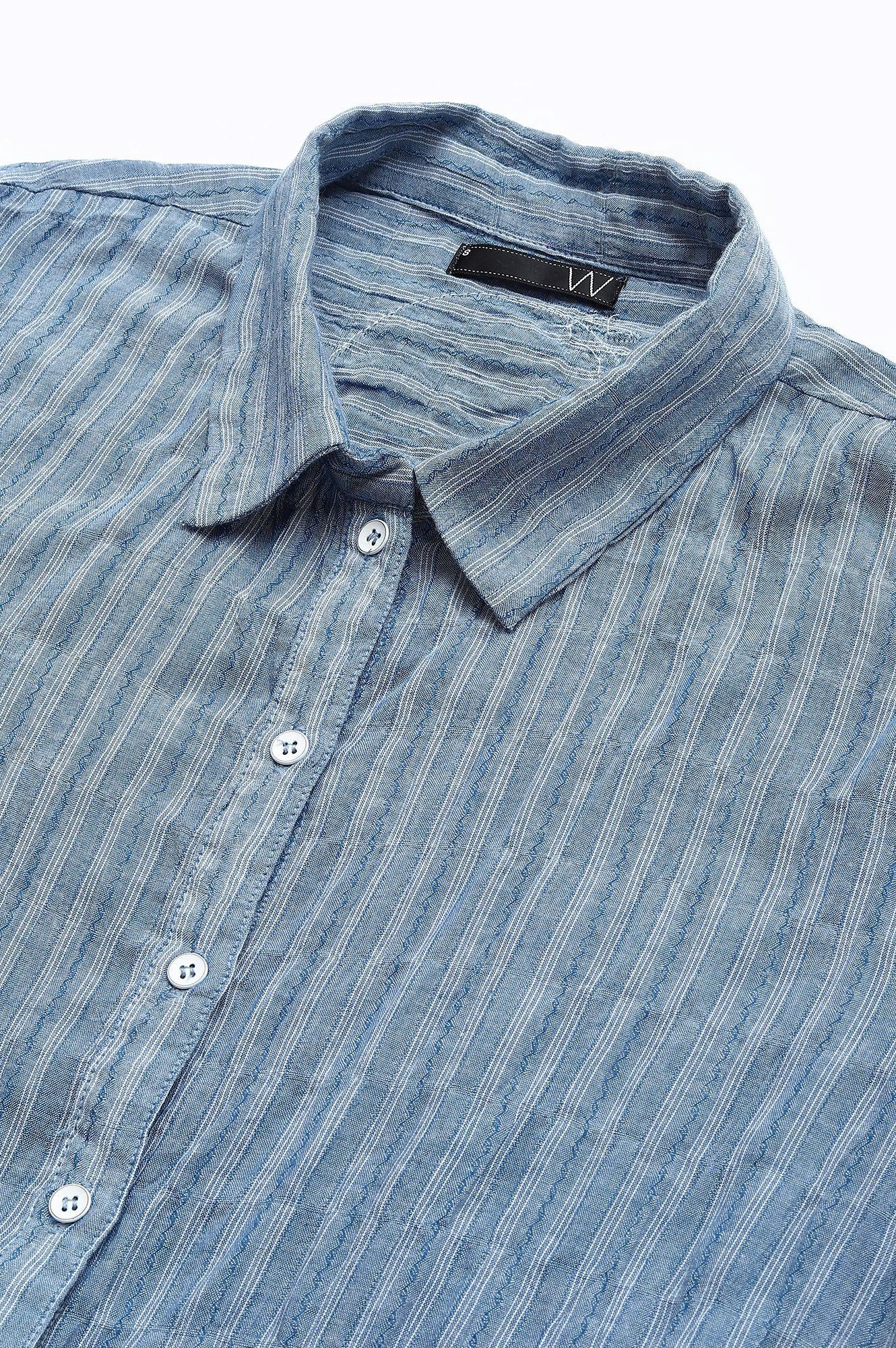W for Woman Light Blue Cotton Stripes Shirt With Front Knot