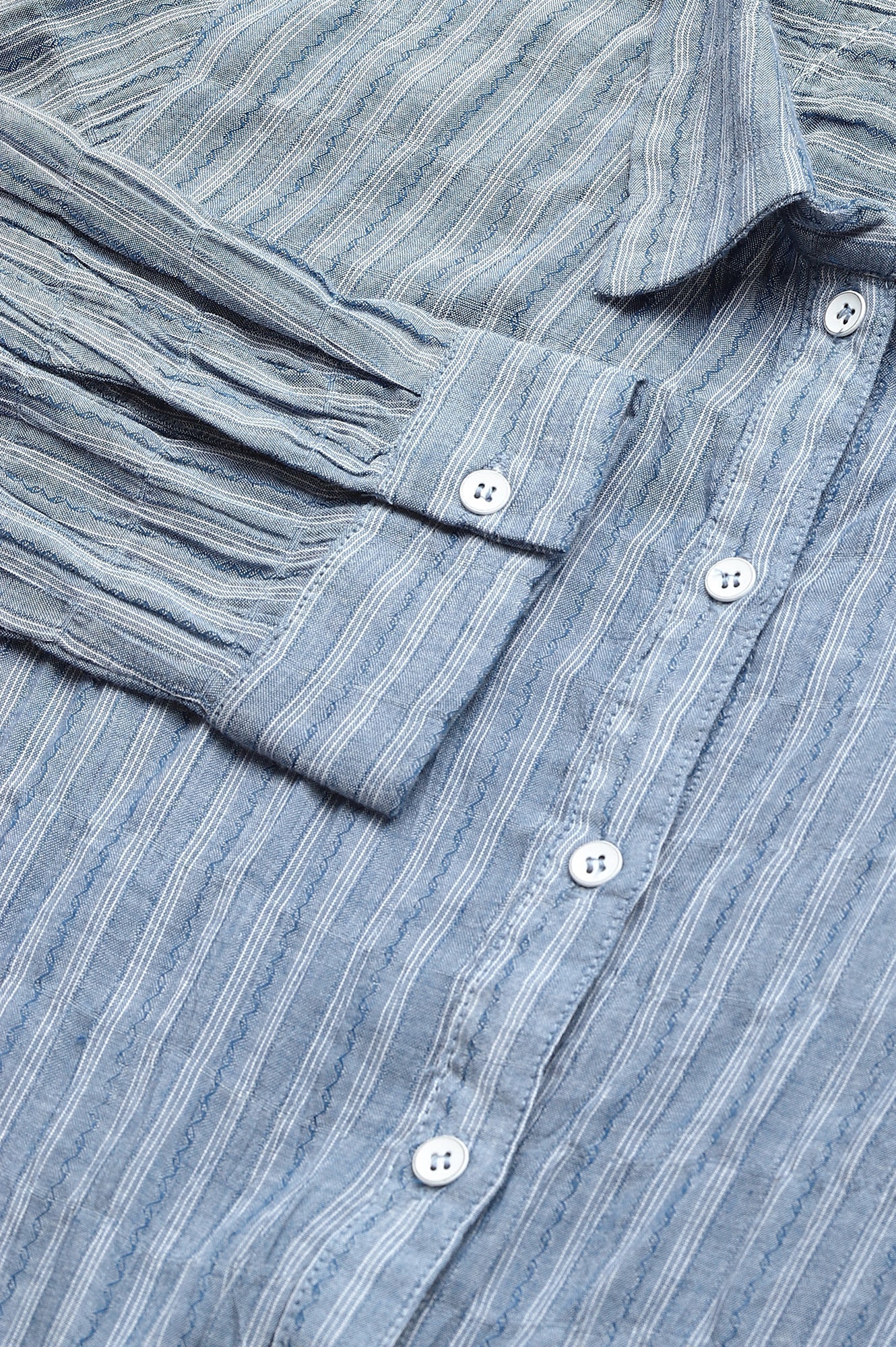 W for Woman Light Blue Cotton Stripes Shirt With Front Knot