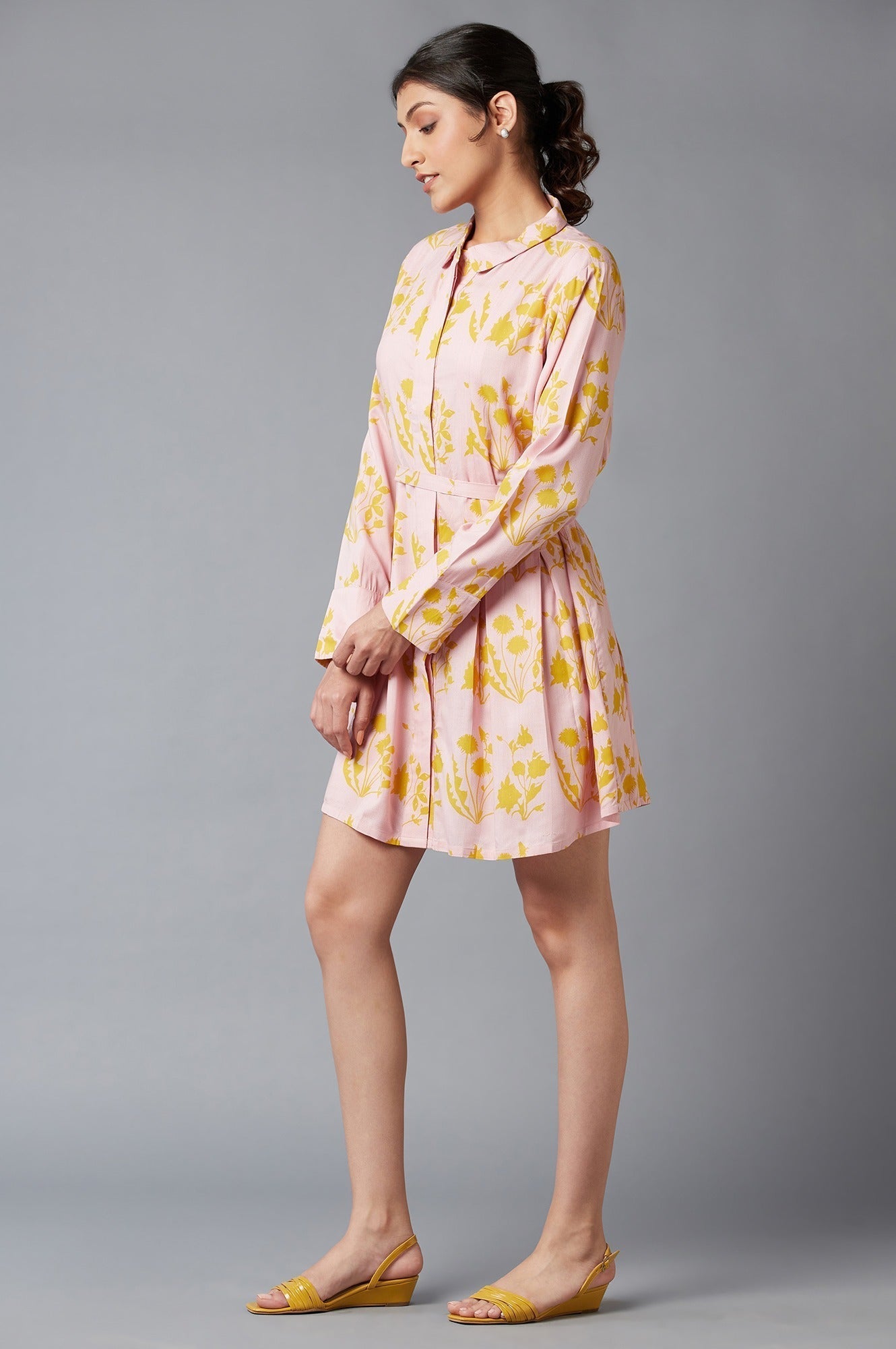 W for Woman Pink And Yellow Floral Shirt Tunic
