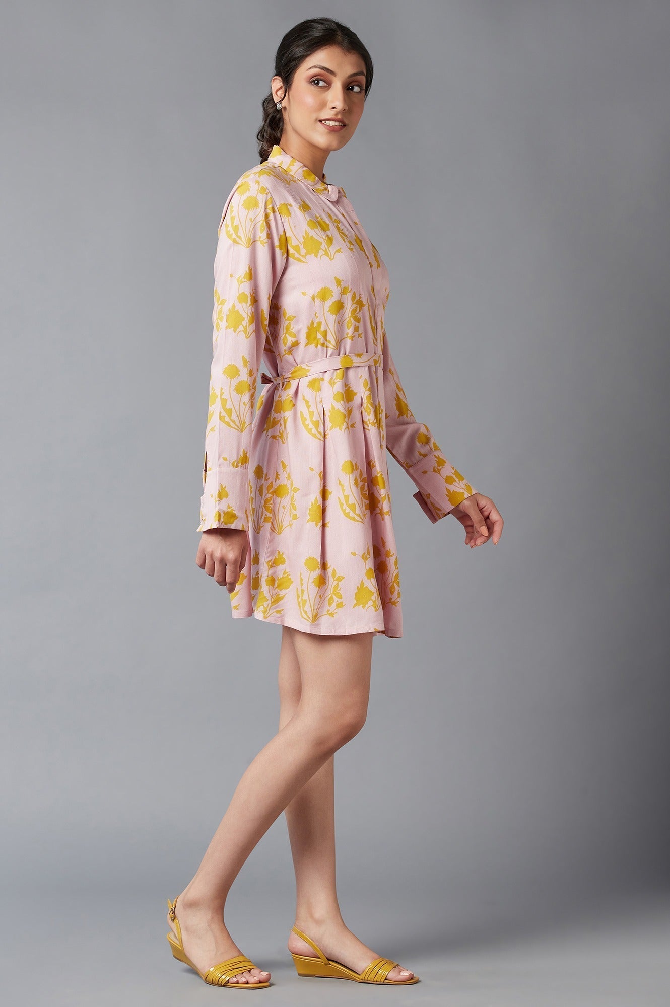 W for Woman Pink And Yellow Floral Shirt Tunic