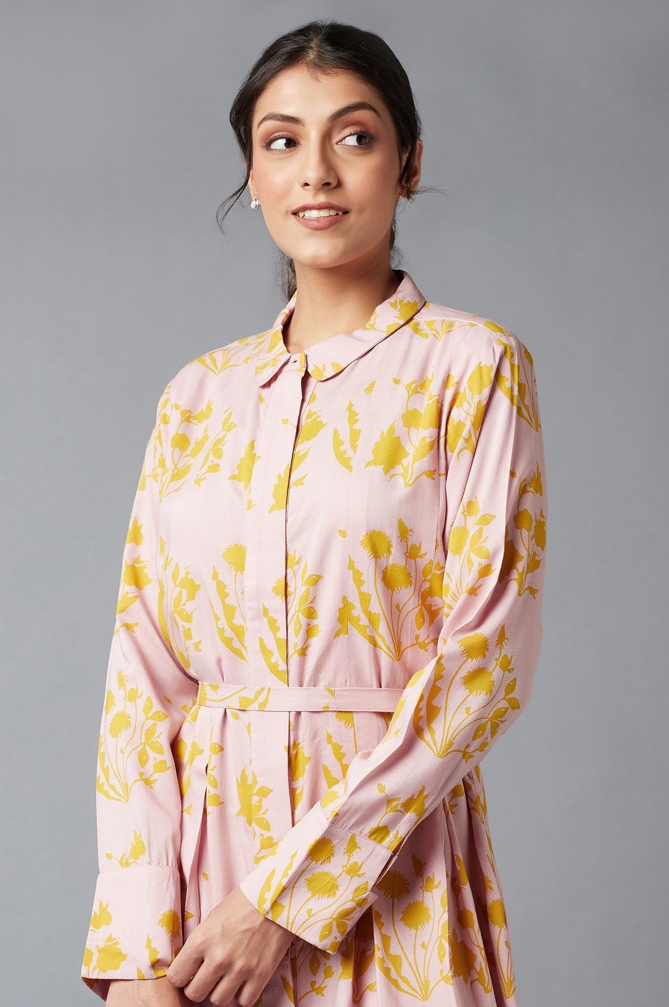 W for Woman Pink And Yellow Floral Shirt Tunic