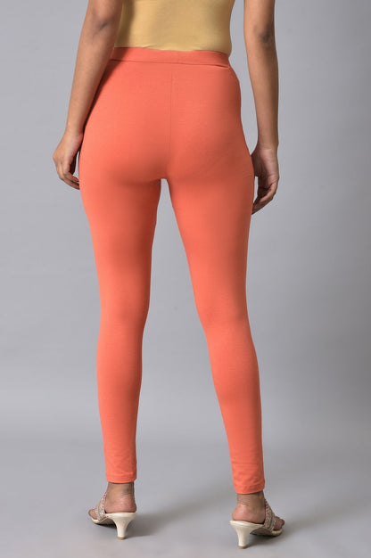 W for Woman Orange Solid Cotton Tights
