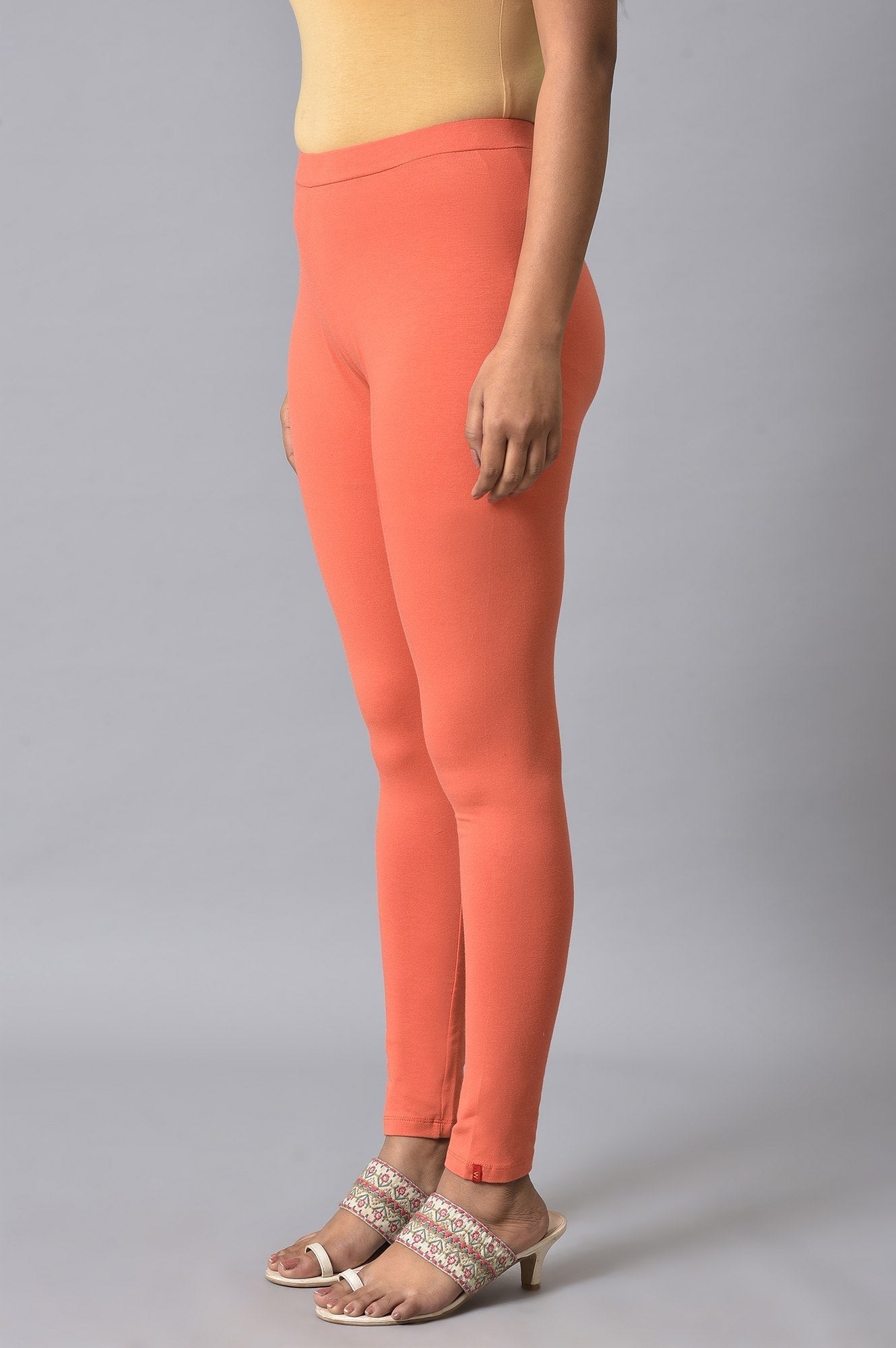 W for Woman Orange Solid Cotton Tights