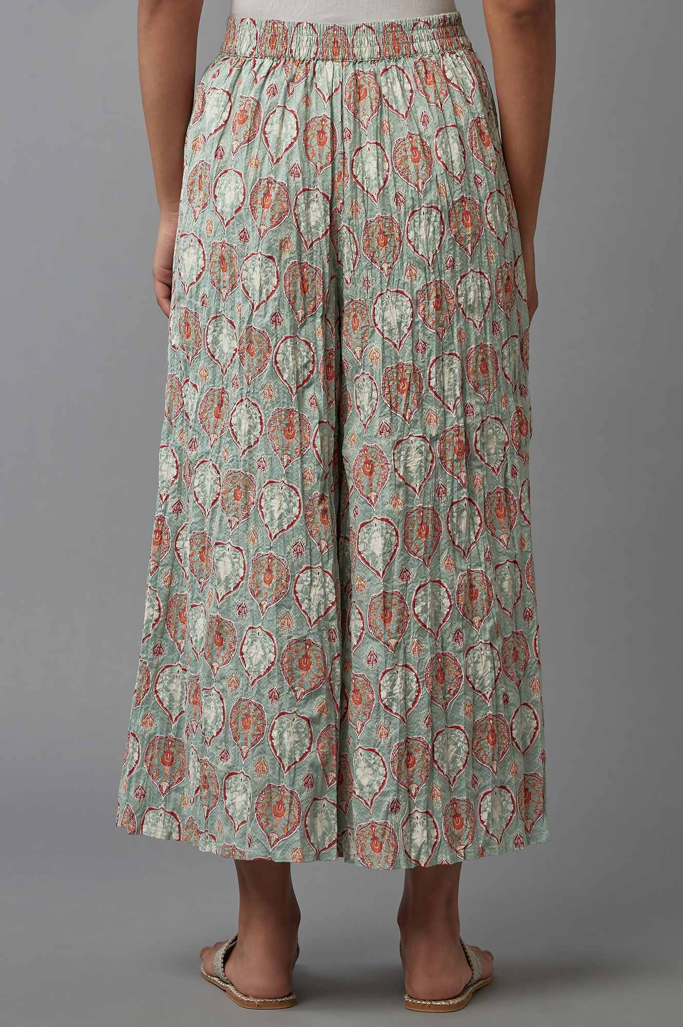 W for Woman Green Floral Printed Flared Pants
