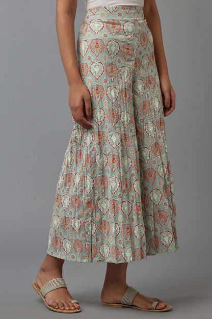 W for Woman Green Floral Printed Flared Pants