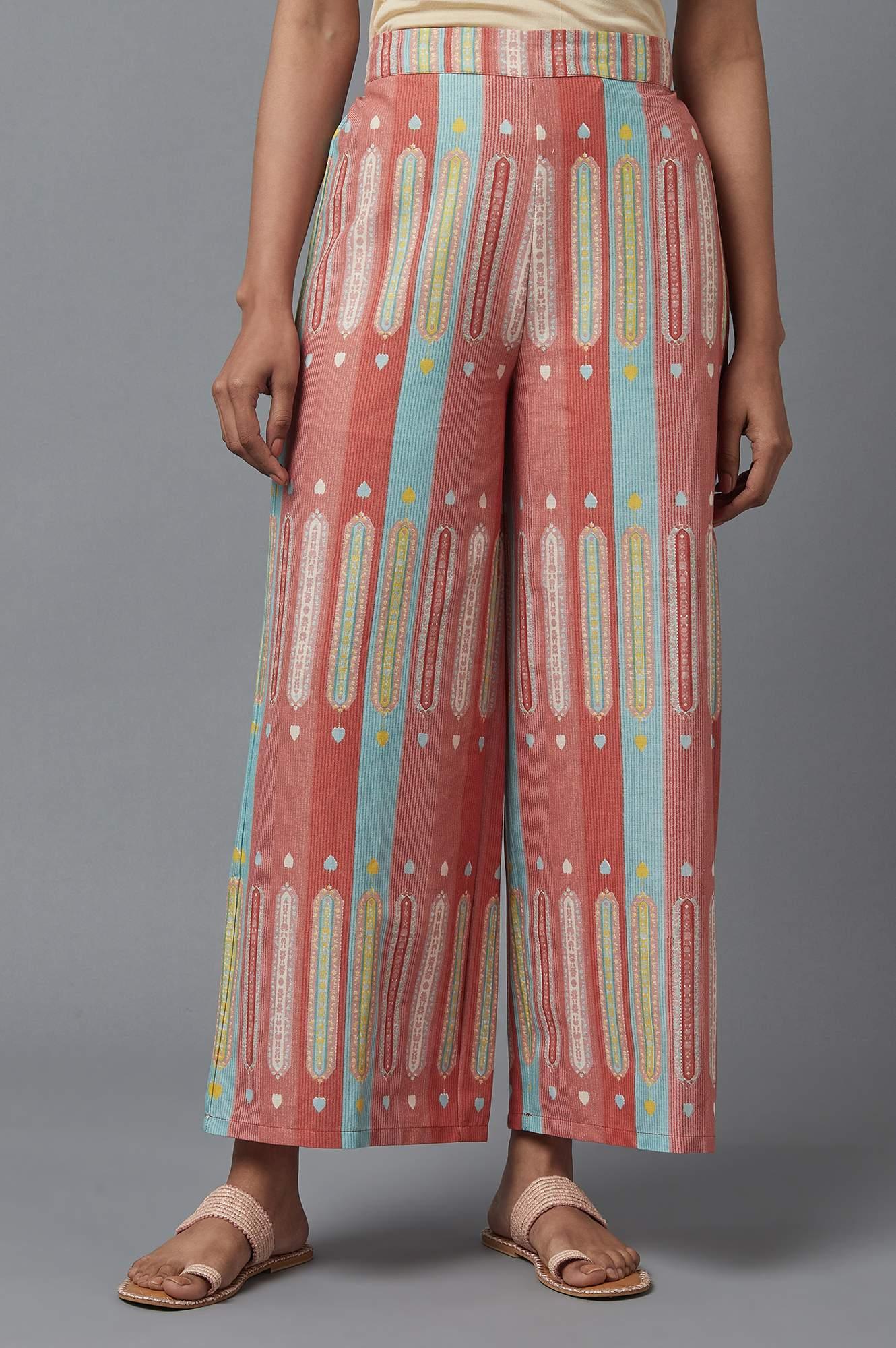 W for Woman Orange Printed Parallel Pants