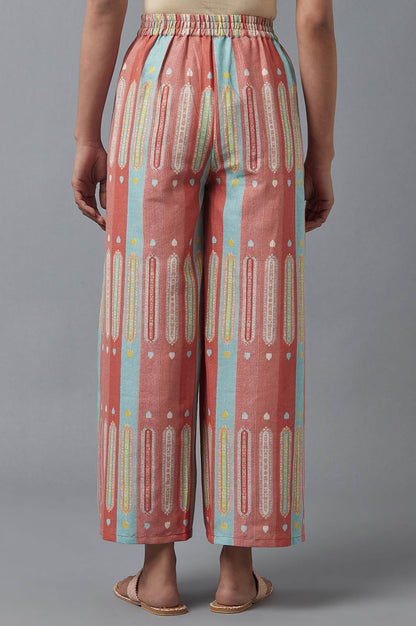 W for Woman Orange Geometric Printed Shantung Straight Kurta with Parallel Pant Set