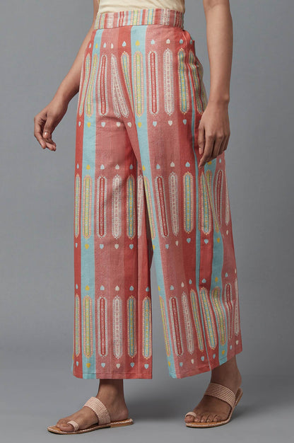W for Woman Orange Solid Printed Pure Cotton Straight Kurta with Parallel Pant Set