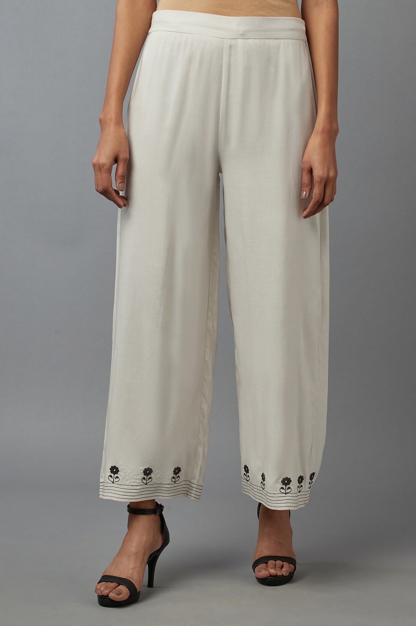 W for Woman Ecru Embroidered Parallel Pants