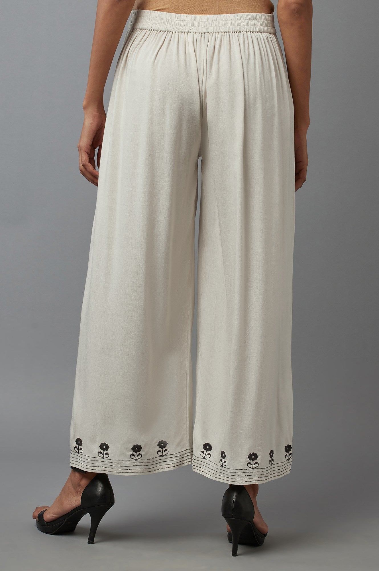 W for Woman Ecru Embroidered Parallel Pants
