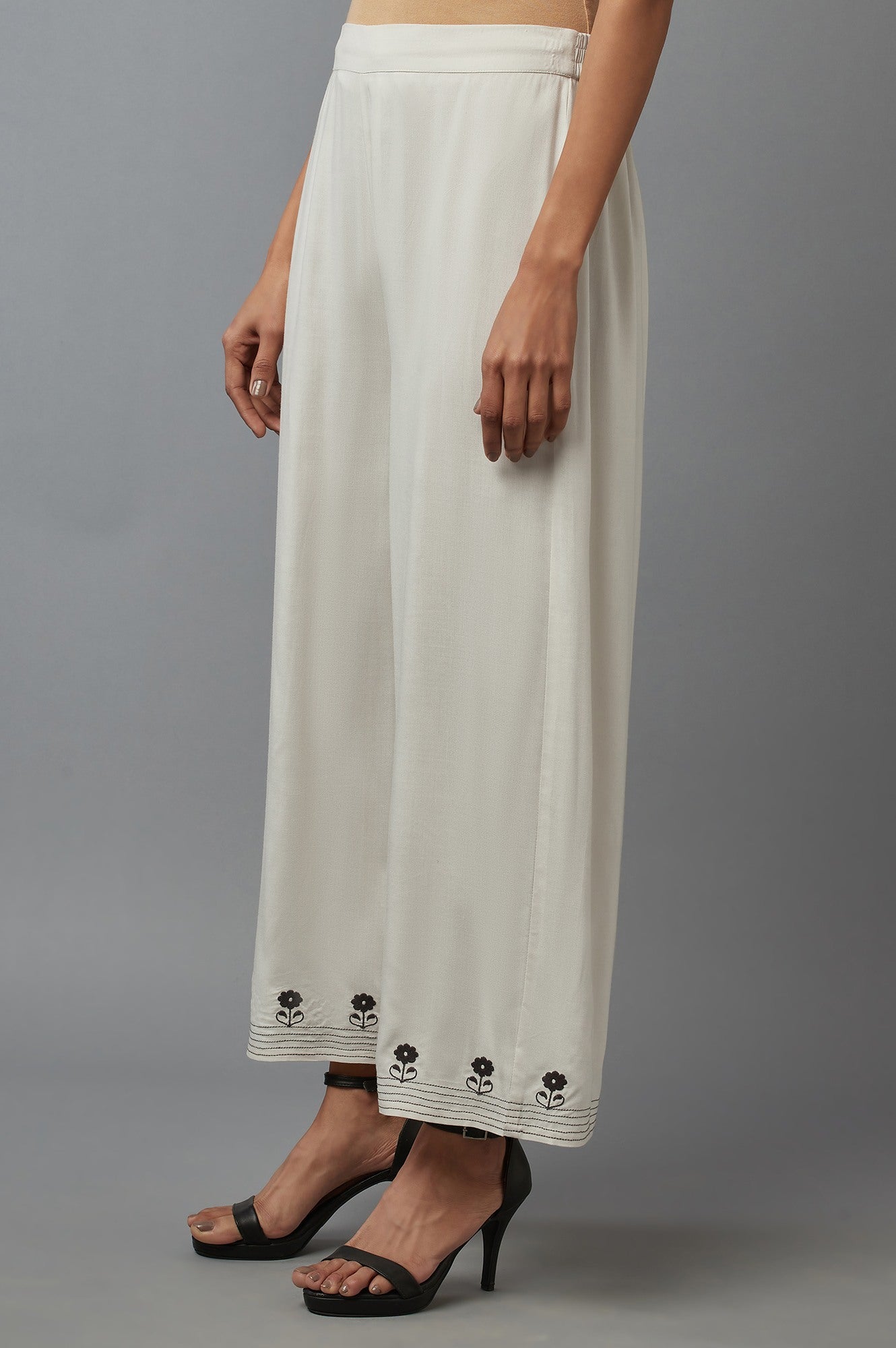 W for Woman Ecru Embroidered Parallel Pants