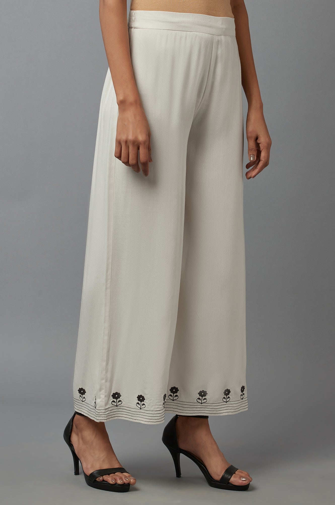 W for Woman Ecru Embroidered Parallel Pants