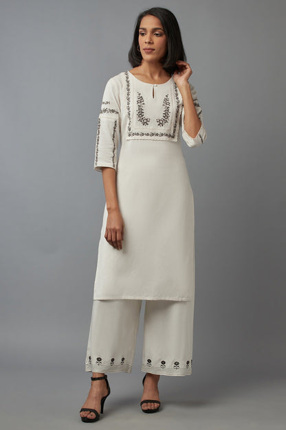 W for Woman Ecru Embroidered Parallel Pants