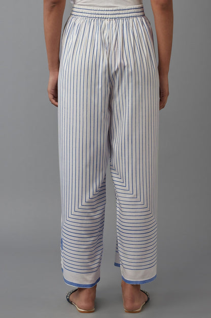 W for Woman Ecru and Blue Geometric Printed Parallel Pants