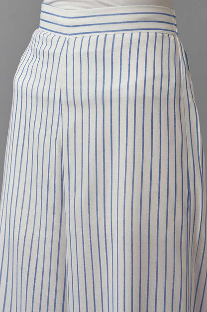 W for Woman Ecru and Blue Geometric Printed Parallel Pants