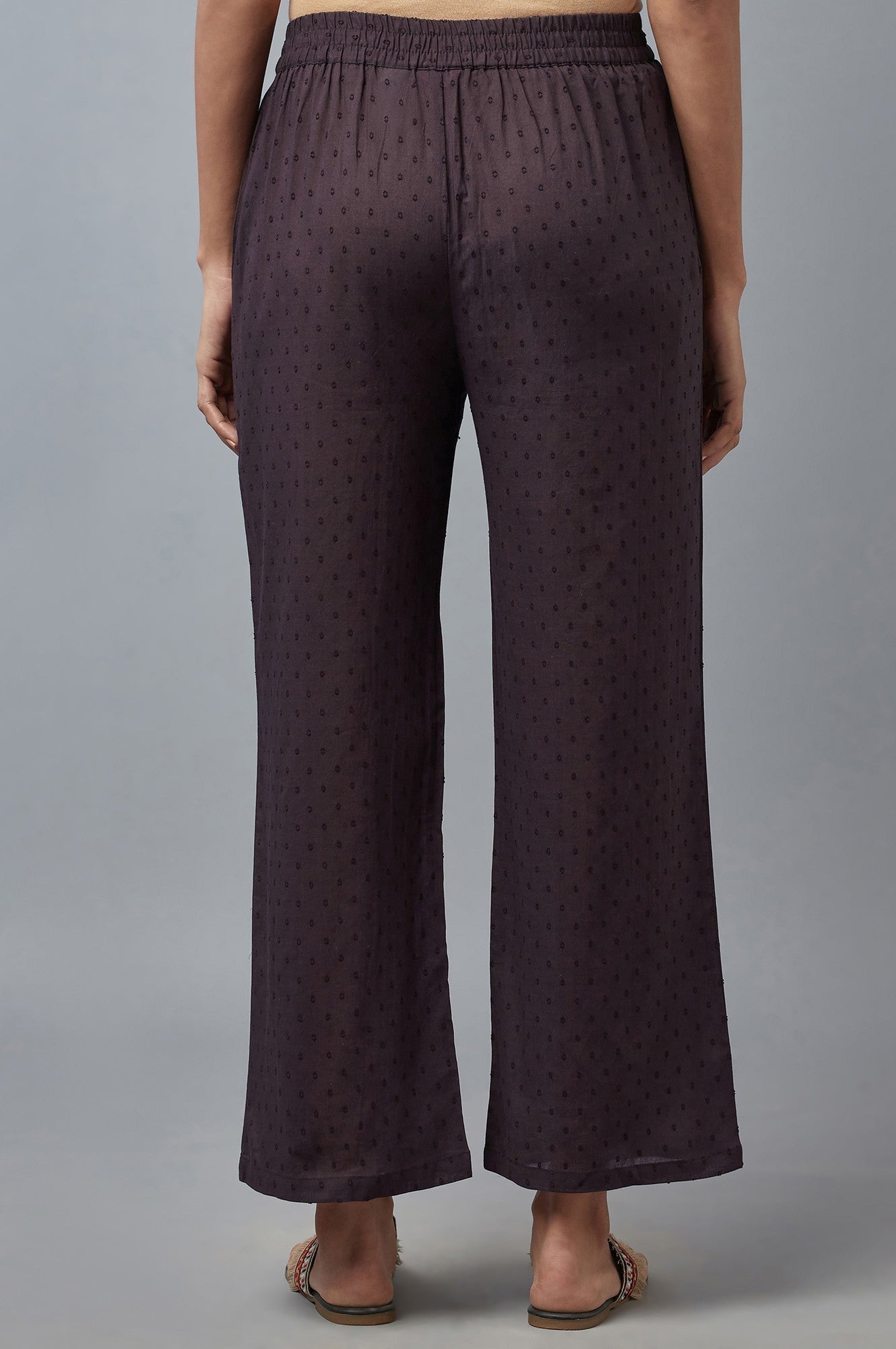 W for Woman Dark Brown Printed Coins Rayon A-Line Kurta and Parallel Pant Set