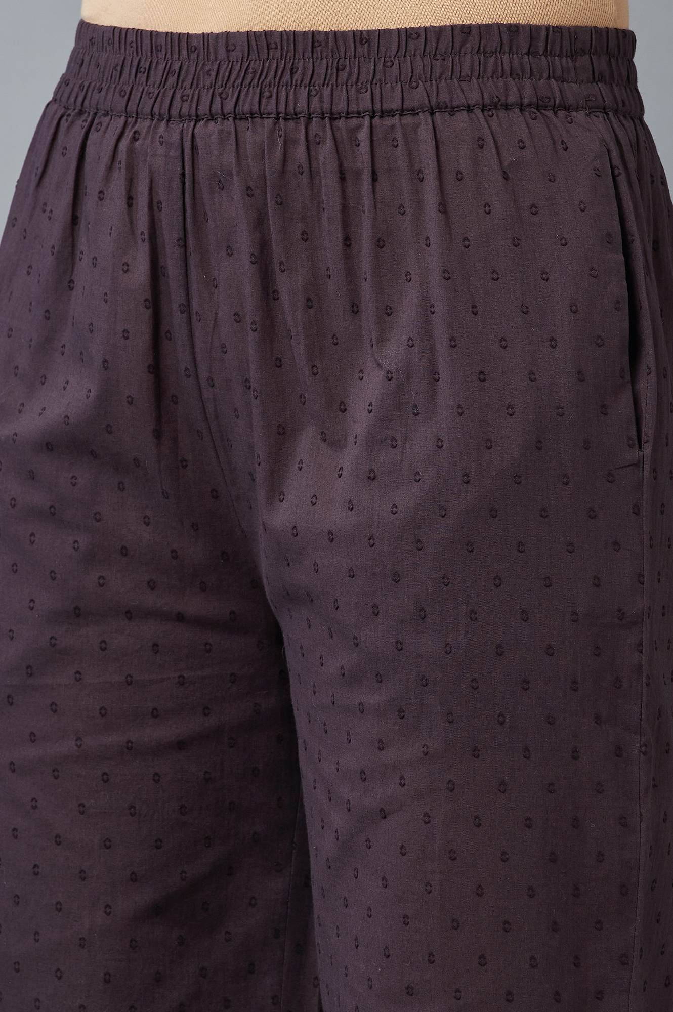 W for Woman Dark Brown Printed Coins Rayon A-Line Kurta and Parallel Pant Set