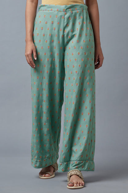 W for Woman Aqua Blue Floral Printed Parallel Pants