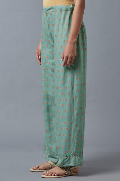 W for Woman Aqua Blue Floral Printed Parallel Pants
